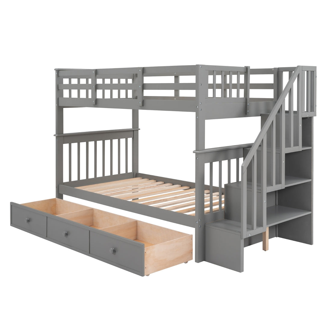 Stairway Twin-Over-Twin Bunk Bed With 3 Drawers - Gray