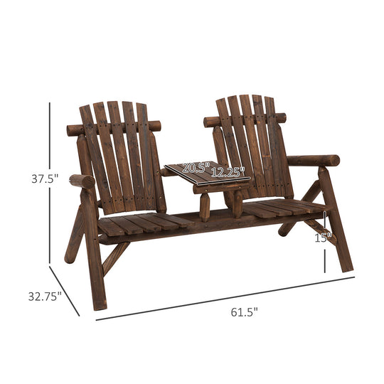 Wood Adirondack Patio Chair Bench With Center Coffee Table, Perfect For Lounging And Relaxing Outdoors Carbonized