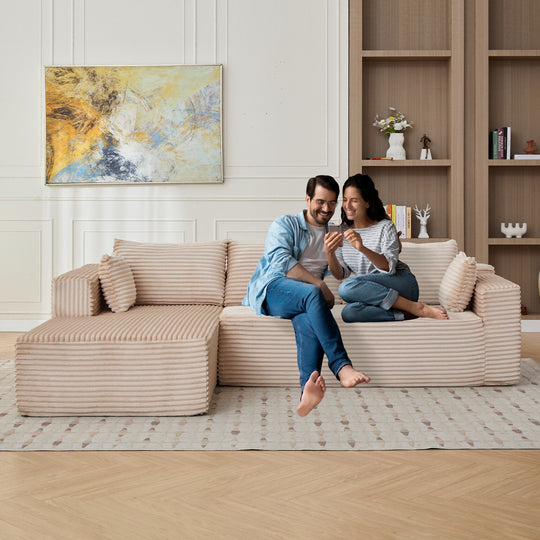 L-Shaped Compression Sofa Bed, Convertible Sectional Sofa With Pillow Back Support - Foldable Floor Couch Lounger, Corduroy Fabric Futon Sleeper For Living Room, Bedroom, Game Room NO TEMU