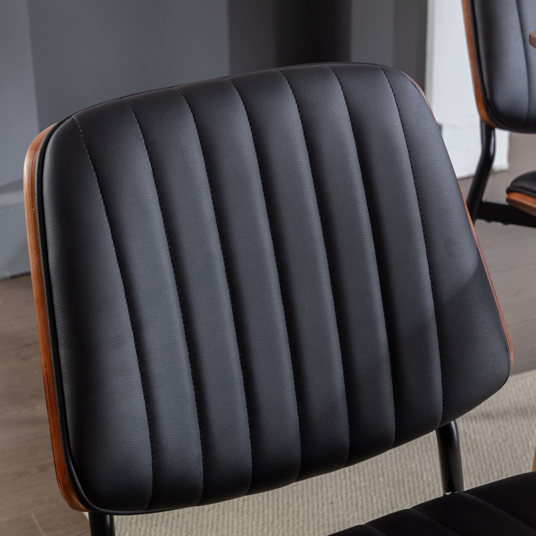 A&A Furniture, Dining Chairs Set Of 2 Mid Century Modern Retro Faux Leather Chair With Walnut Bentwo