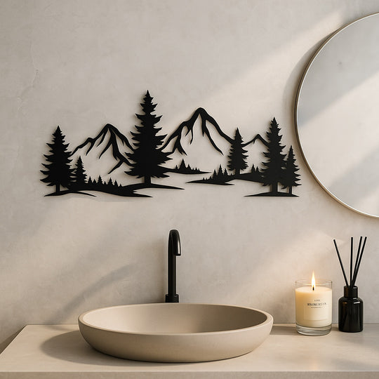Rustic Metallic Wall Art,Evergreen Forest Mountain Design,Great For Child's Room