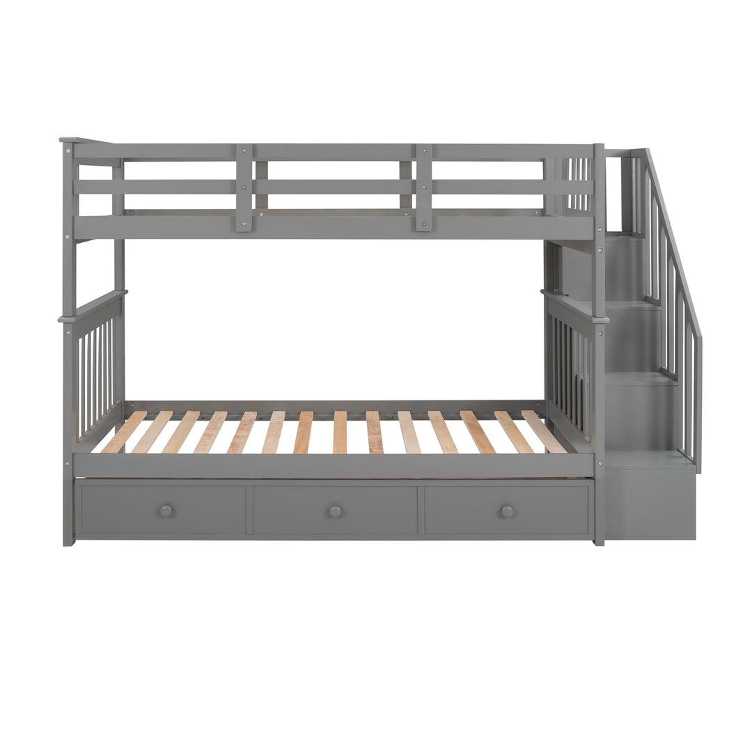Stairway Twin-Over-Twin Bunk Bed With 3 Drawers - Gray