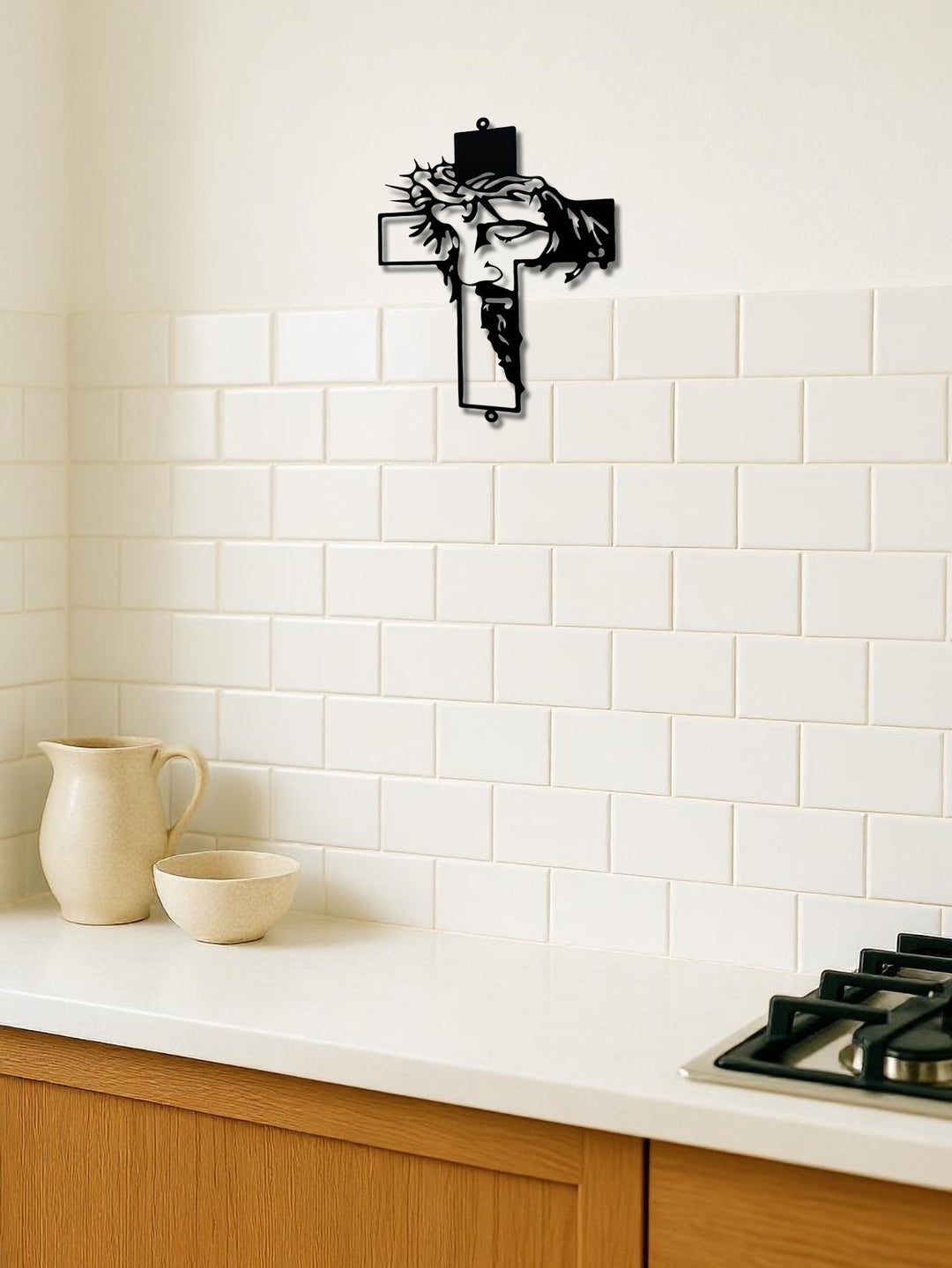 Metal Cross Sign Wall Art Weatherproof Powder-Coated Wrought Iron Cross