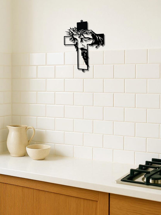 Metal Cross Sign Wall Art Weatherproof Powder-Coated Wrought Iron Cross