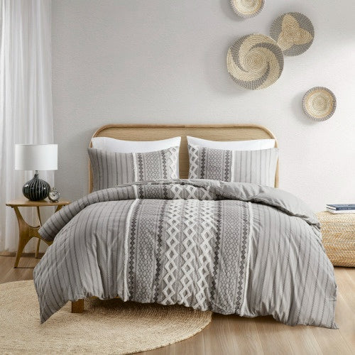 Full Queen Cotton Printed Duvet Cover Set With Chenille