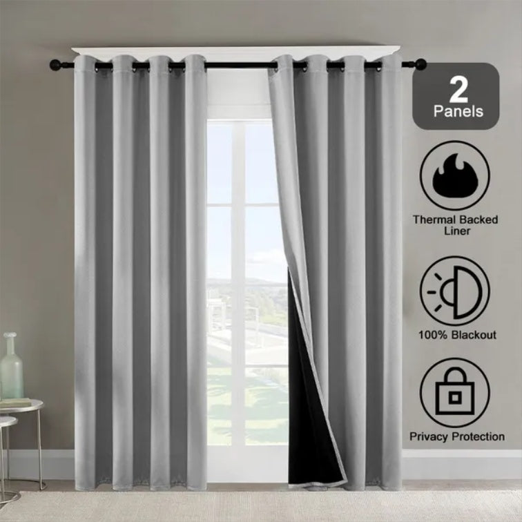 Grommets Thermal Insulated With Coated Lining 52 In. W X 63 In. L Indoor Blackout Curtains Set Of 2