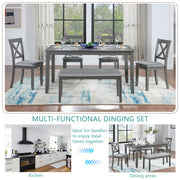 6 Piece Kitchen Dining Set, Rectangular Wooden Dining Table