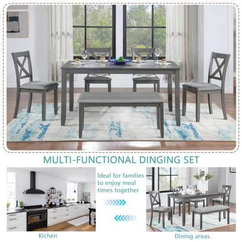6 Piece Kitchen Dining Set, Rectangular Wooden Dining Table