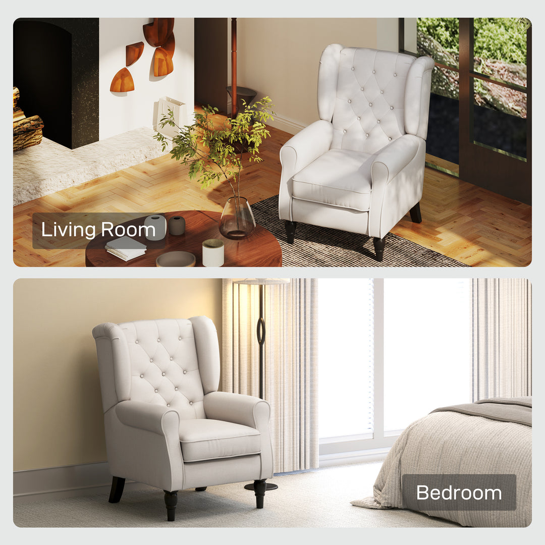 Cream White High Back Accent Chair With Wooden Legs, Removable Cushion For Living Room, Club, Bedroom