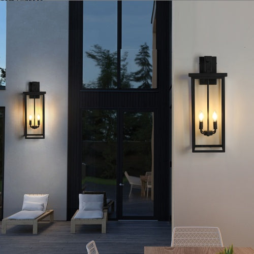 26H 1ps Modern Outdoor Wall Lanterns With Black Metal Frame And Clear Glass, 4 E12 Bulb Socket, Weatherproof Wall Sconces For Porch, Garden, Patio No Bulbs