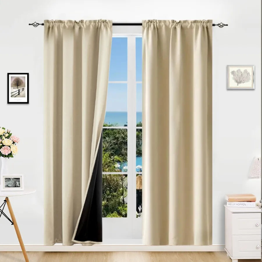 Rod Pocket Thermal Insulated With Coated Lining 52 In. W X 63 In. L Indoor Blackout Curtains Set Of 2