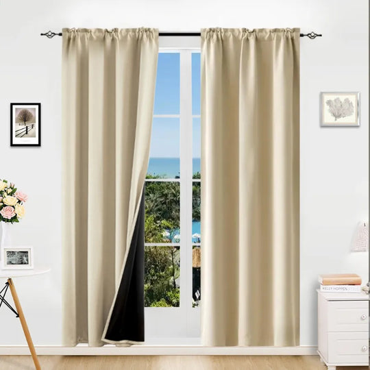 Rod Pocket Thermal Insulated With Coated Lining 52 In. W X 63 In. L Indoor Blackout Curtains Set Of 2