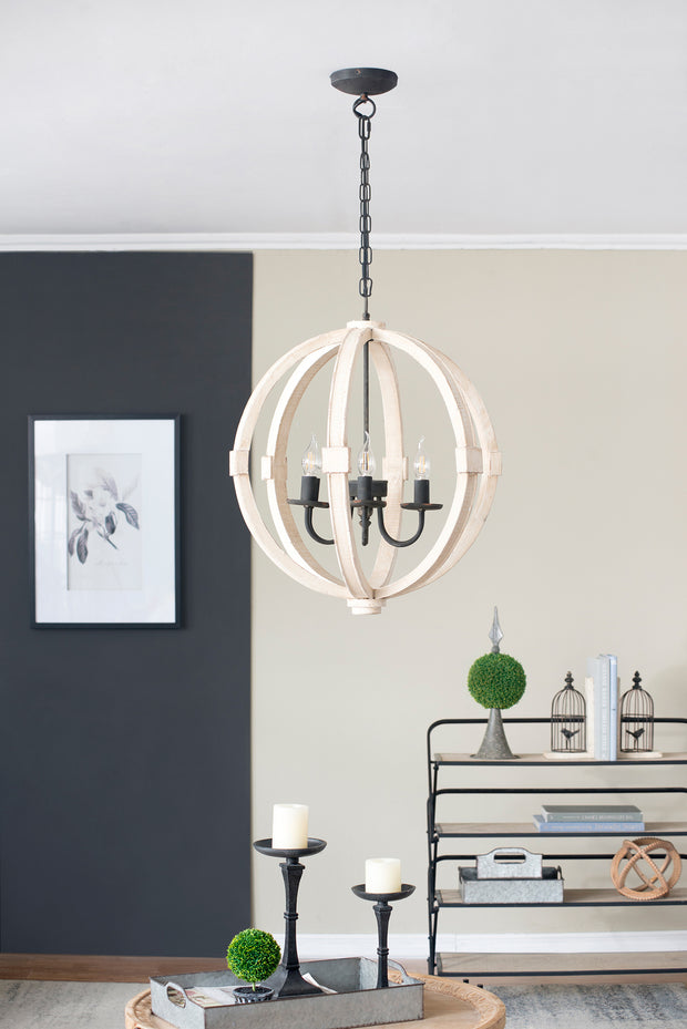 6 - Light Wood Chandelier With Adjustable Chain For Home