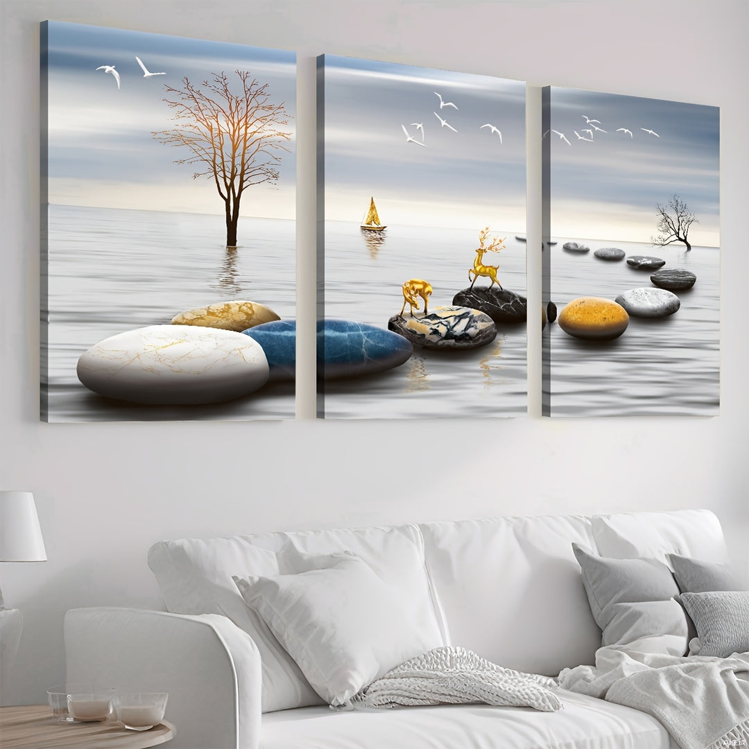 Framed Oil Paintings And Posters, Ready To Hang, Featuring Lakes, Abstract Animals, And Landscapes For Home Decoration, Marble, Wall Art, Room Decor, And Home Wall Decoration. High-definition Printing