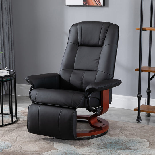 Living Room Relaxation Black Faux Leather Swivel Recliner With Adjustable Footrest