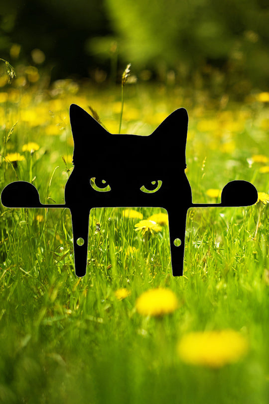 Elegant Iron Art Silhouette Black Metal Peeping Cat Sculpture, Lawn And Yard