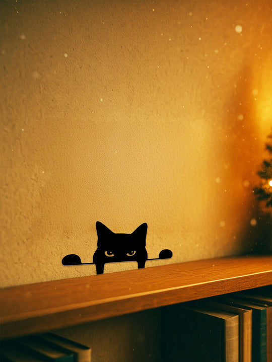 Elegant Iron Art Silhouette Black Metal Peeping Cat Sculpture, Lawn And Yard