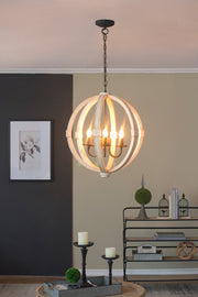 6 - Light Wood Chandelier With Adjustable Chain For Home