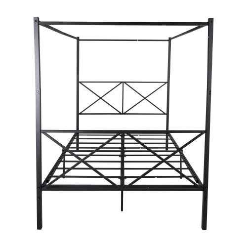 Metal Canopy Bed Frame, Platform Bed Frame Queen With X Shaped Frame Queen Black