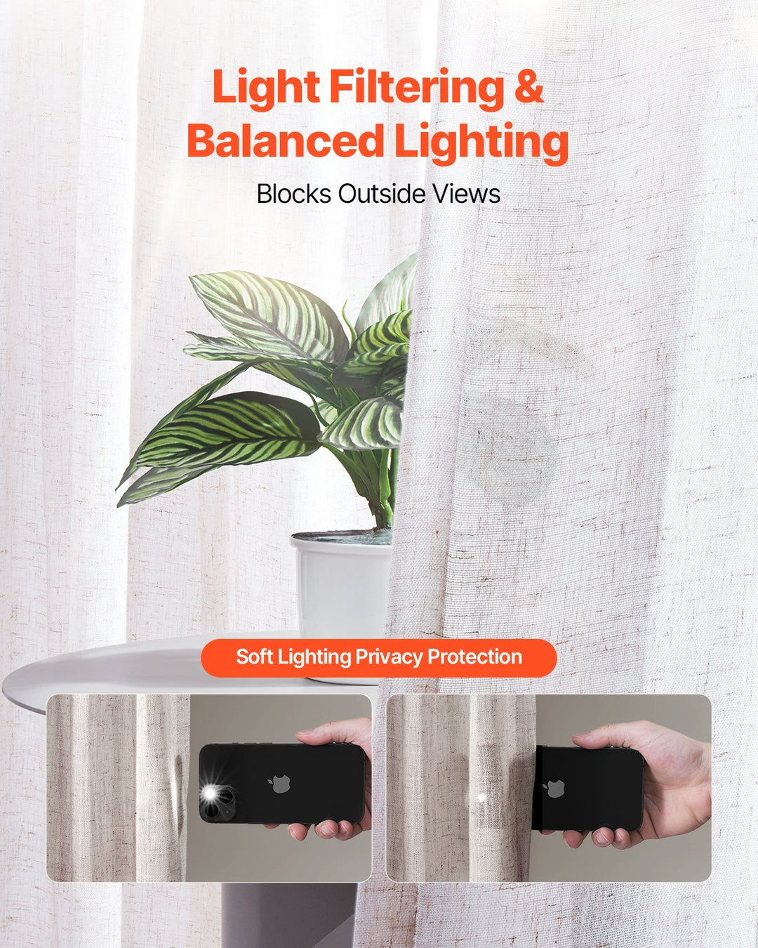 Natural Linen Curtains 52 X 84 Inch 2 Panels Set Semi Sheer Light Filtering