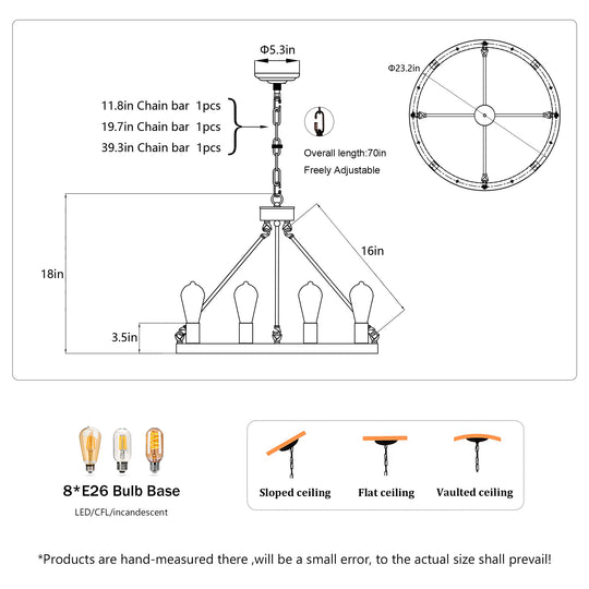 8-Light No Bulbs Matte Black Wagon Wheel Chandelier Farmhouse Modern Small Round Chandelier For Living Room Kitchen Island Foyer Hallway Entryway Bedroom Dining Room Light Fixture Ceiling Hanging
