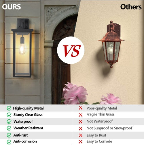 20H Set Of 2 Modern Outdoor Wall Lanterns With Black Metal Frame And Clear Glass, Weatherproof Wall Sconces For Porch, Garage, Or Entryway Lighting, E26 Bulb Compatible No Bulbs