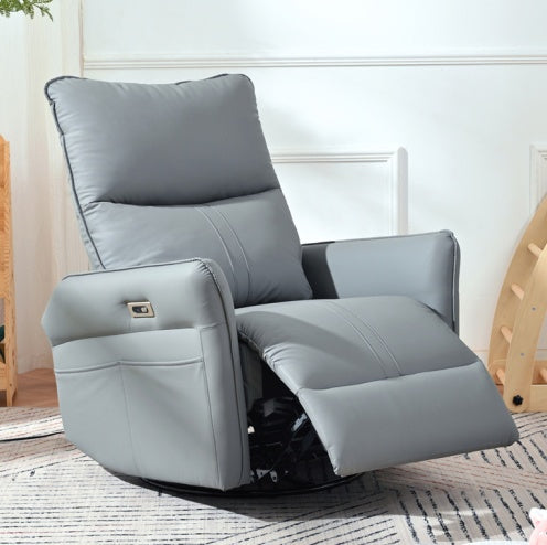 270 Power Swivel Rocker Recliner Chair, PU Leather Electric Glider Reclining Sofa With USB Ports, Power Swivel Glider, Rocking Chair,Nursery Recliners For Living Room Bedroom  Light Gray  270Swivel