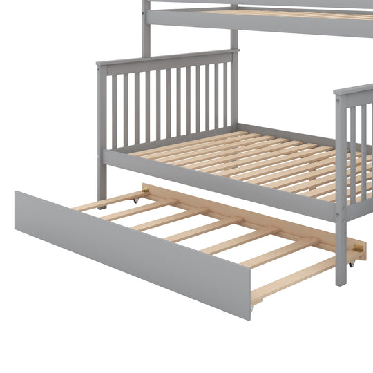 Twin Over Full Bunk Bed With Trundle And Staircase,Gray