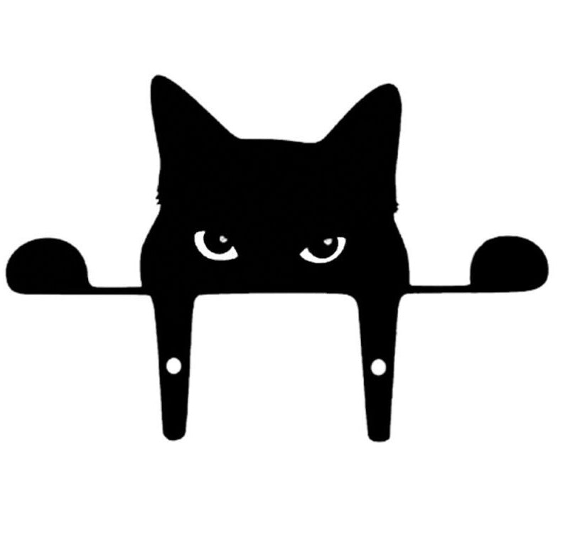 Elegant Iron Art Silhouette Black Metal Peeping Cat Sculpture, Lawn And Yard