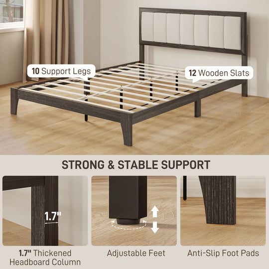 Queen Size Bed Frame With Headboard, Platform Bed Frame With Wooden Slats No Box Spring Needed Charcoal Gray