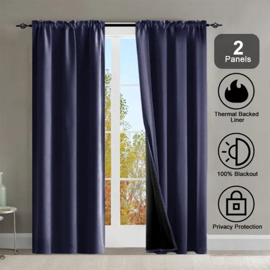 Rod Pocket Thermal Insulated With Coated Lining 52 In. W X 63 In. L Indoor Blackout Curtains Set Of 2